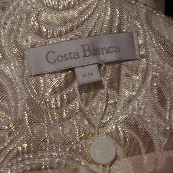 Costa Blanca Gold Jacquard/Satin One Shoulder Dress NWT- Sz. M - Picture 6 of 6